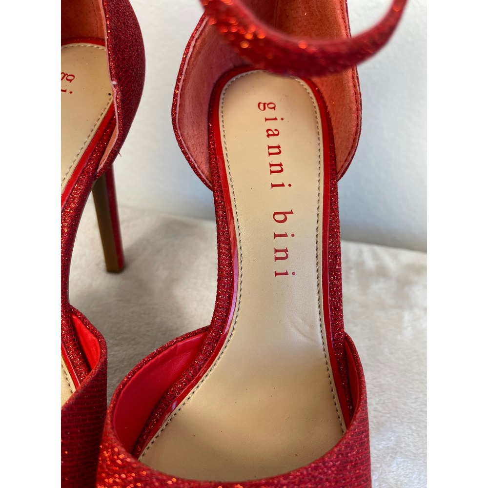 Gianni Bini Red Glitter Platform Heels Ankle Strap Sandals Womens 7.5 M - Picture 5 of 15